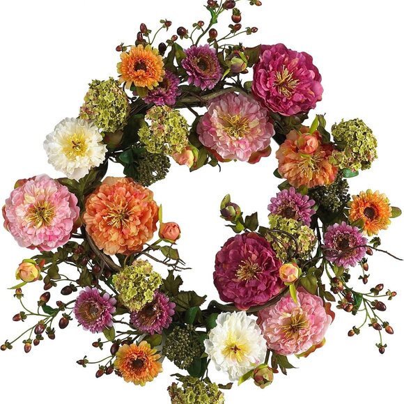 Other - Floral Wreath with Pink, Orange, and Green Blooms